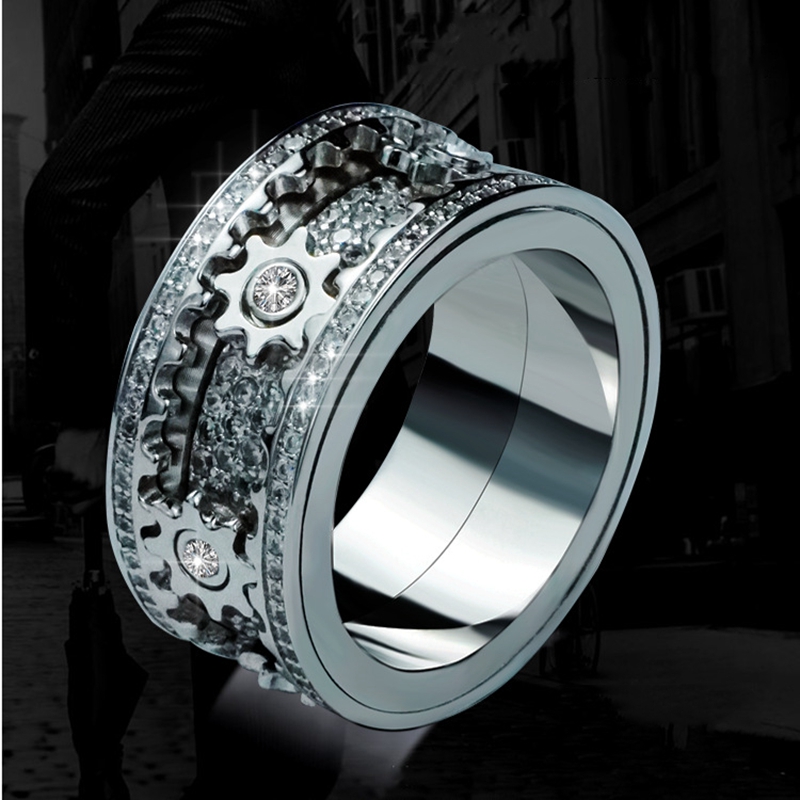 MECYLIFE Rotatable Gear Rings Zircon Rings