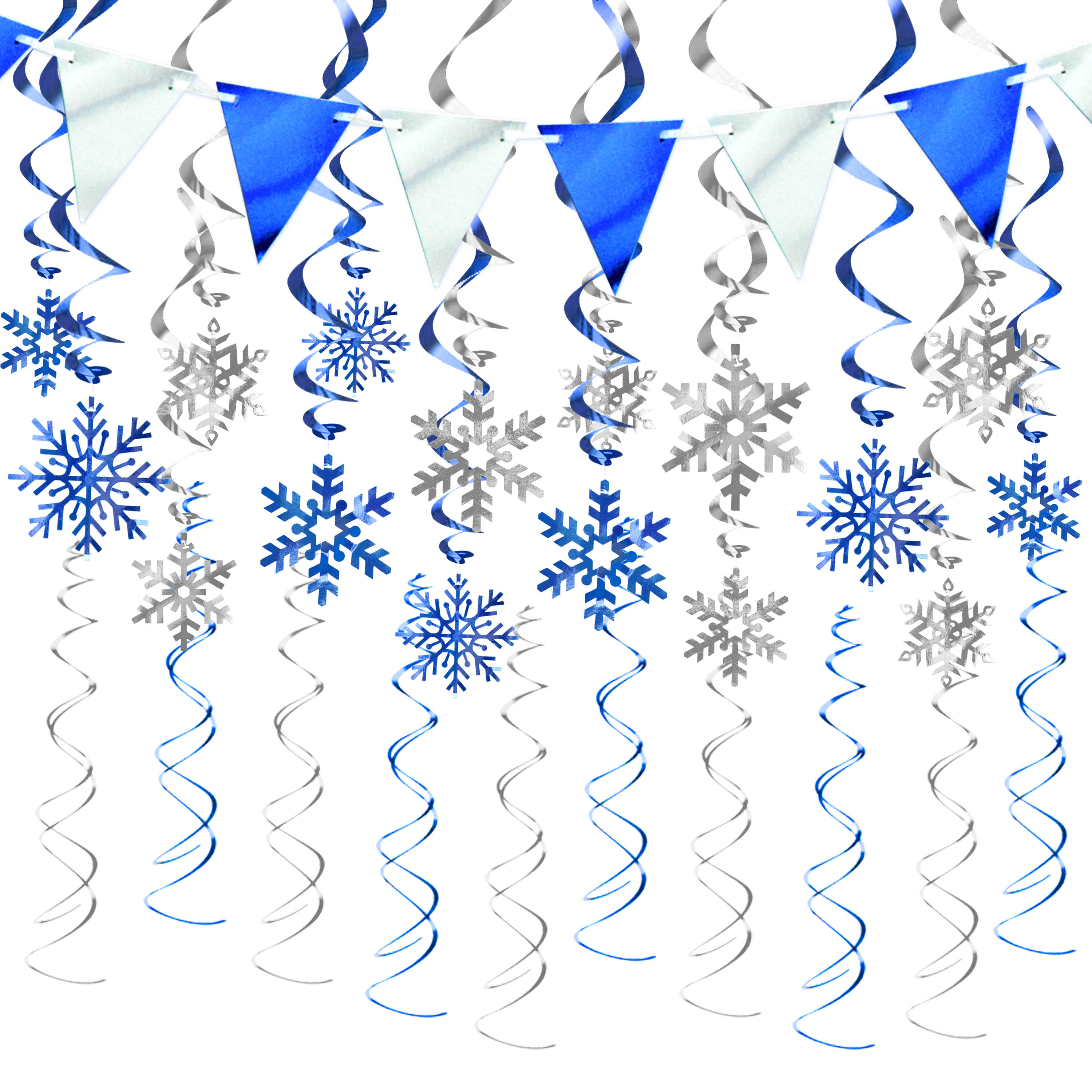 Winter Wonderland Christmas Party Hanging Snowflakes & Swirl Decorations