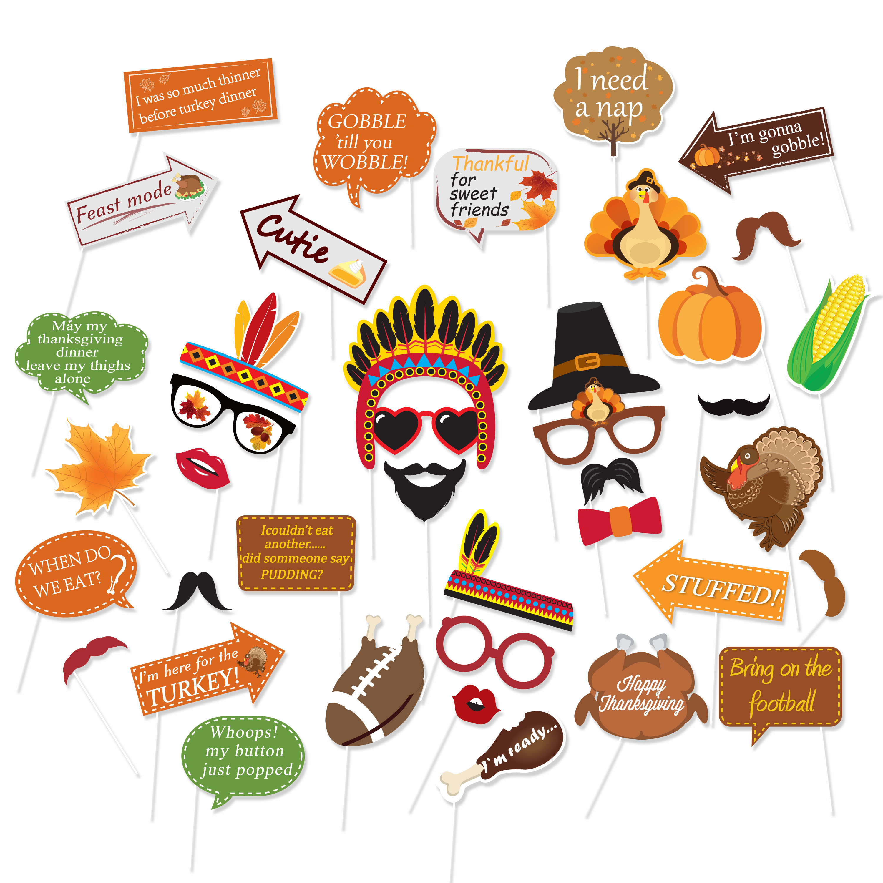 Photo Booth Props for Thanks Giving Day Party Favors