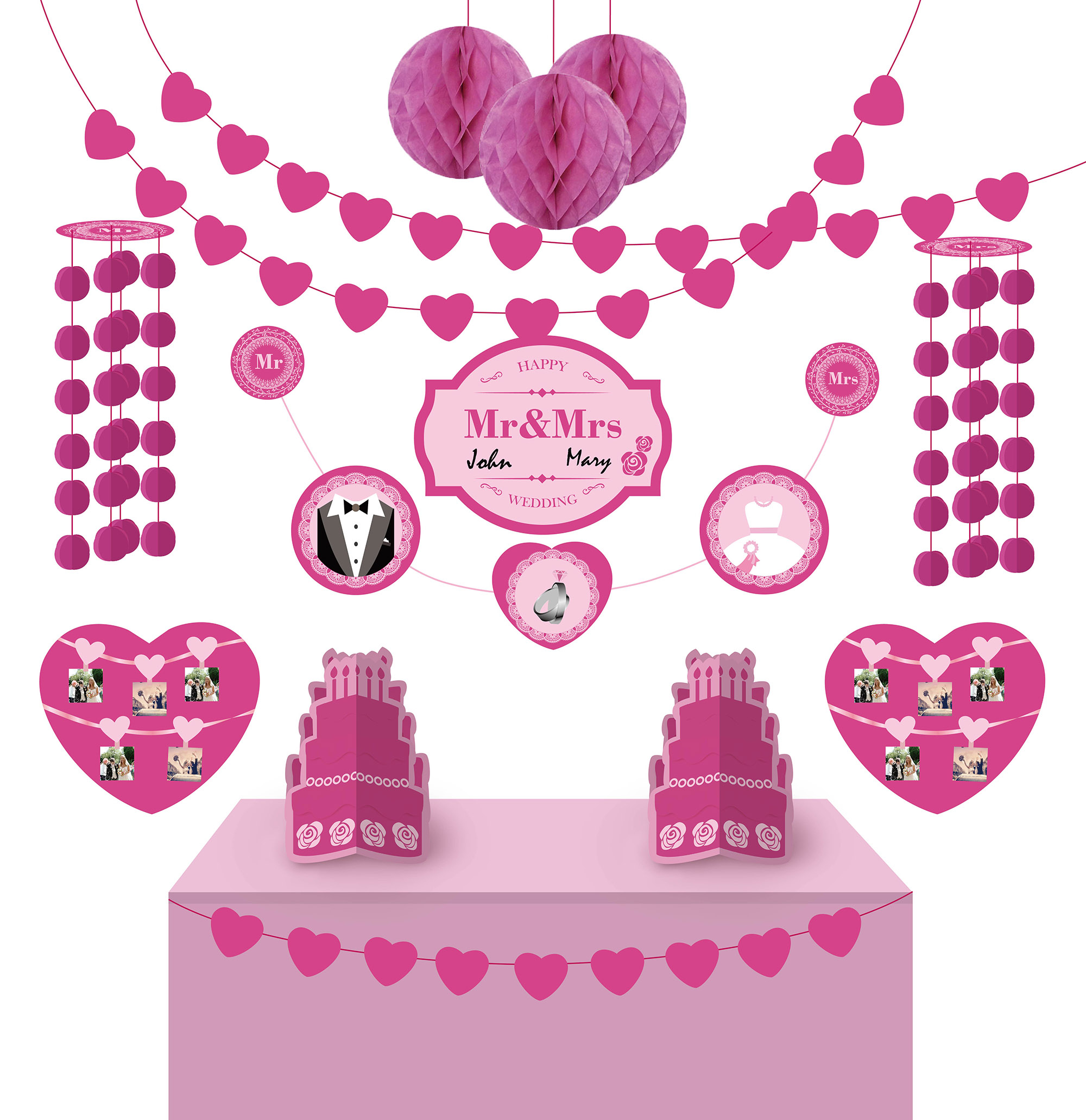 Bright Rosey Wedding Party Decorating Kit