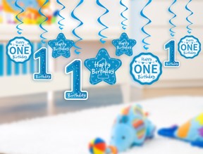 1st Birthday Party Swirl Hanging Decoration for Boy