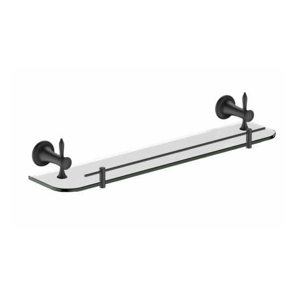 Glass shelf with rail