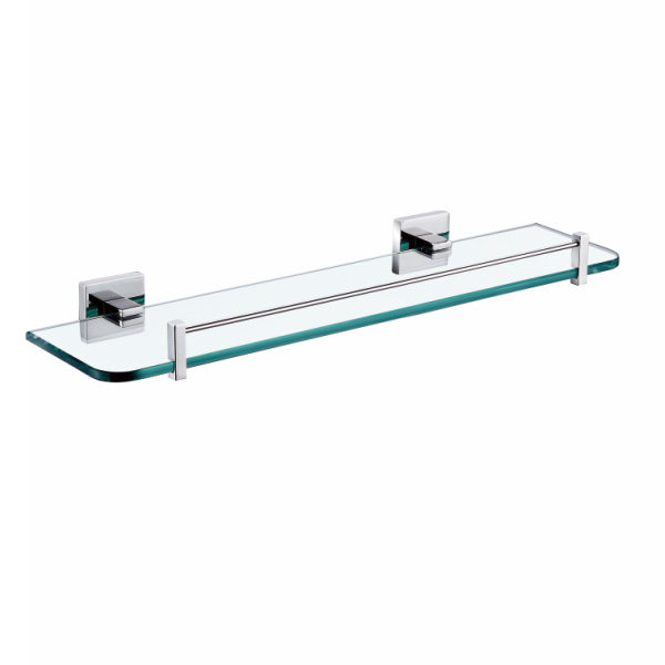 Glass shelf with rail