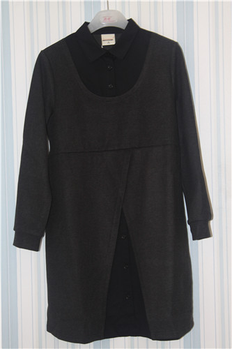 [君心]通勤衬衫领假两件连衣裙