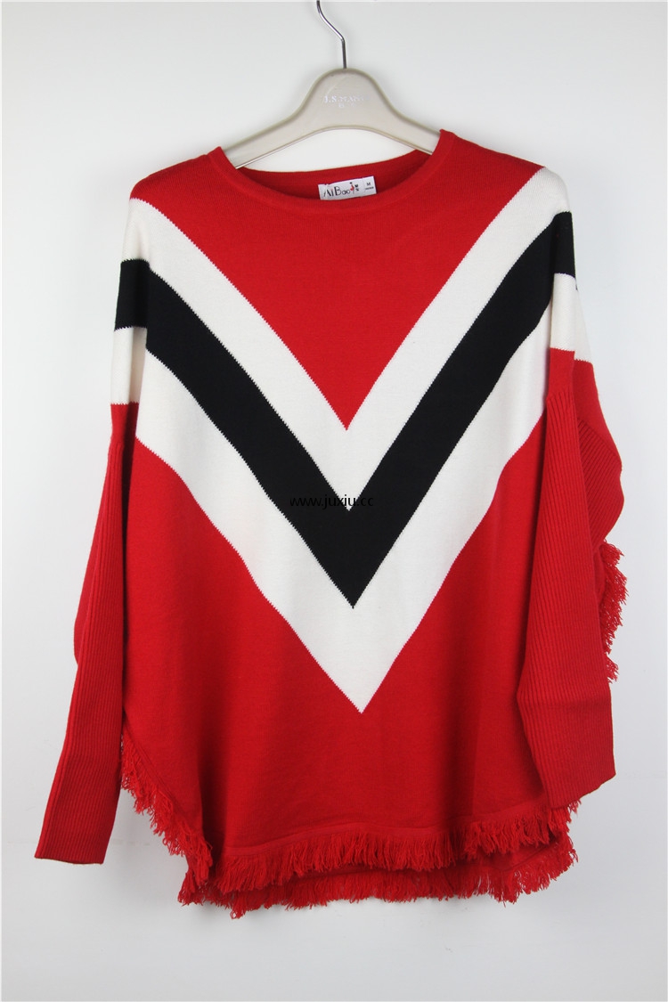 AMLW17623爱宝撞色蝙蝠袖毛衣