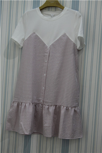 LS69257	[爱宝]小清新格子假两件连衣裙