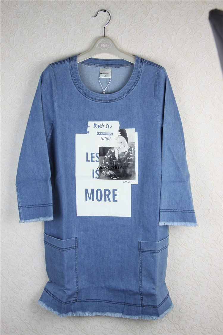 127408B1822303君心九分袖牛仔连衣裙