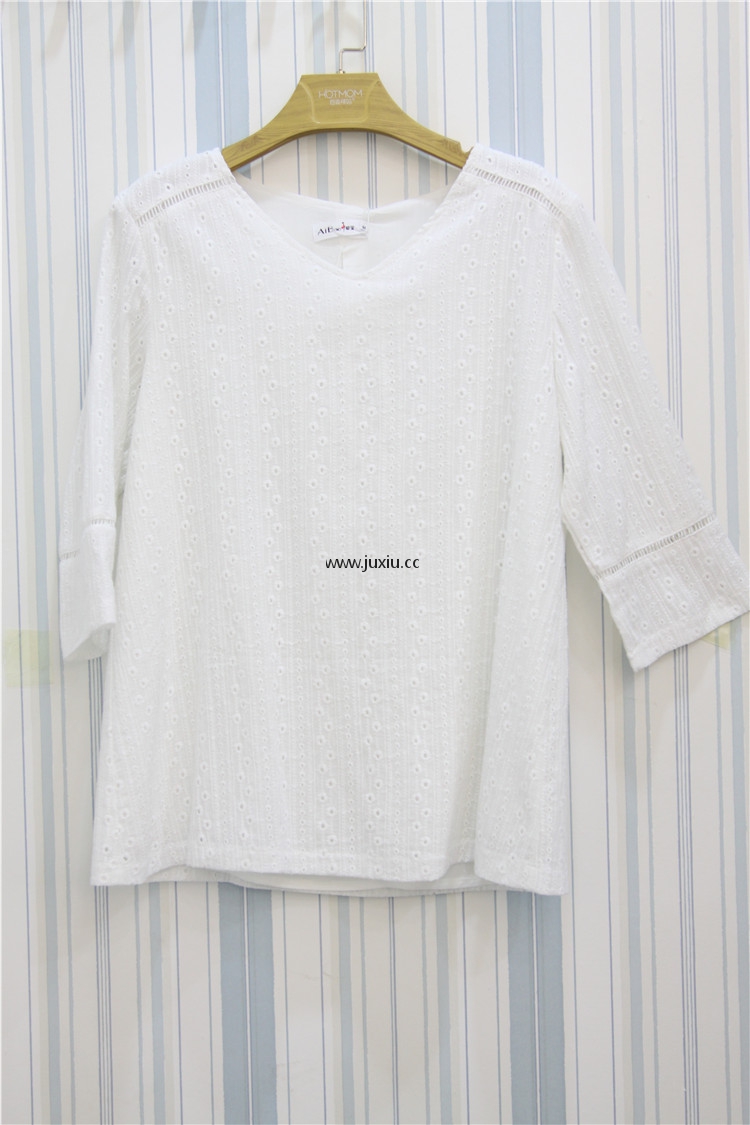 AMLS18034爱宝V领纯棉七分袖上衣