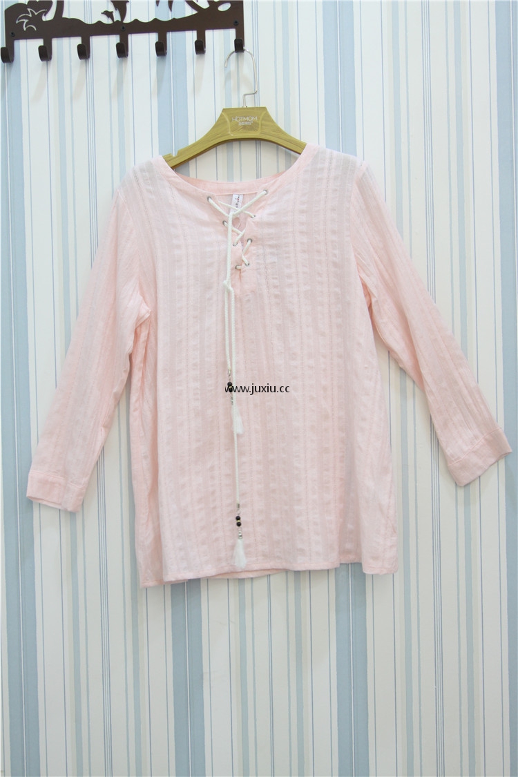 AMLS18023爱宝前胸抽绳九分袖上衣