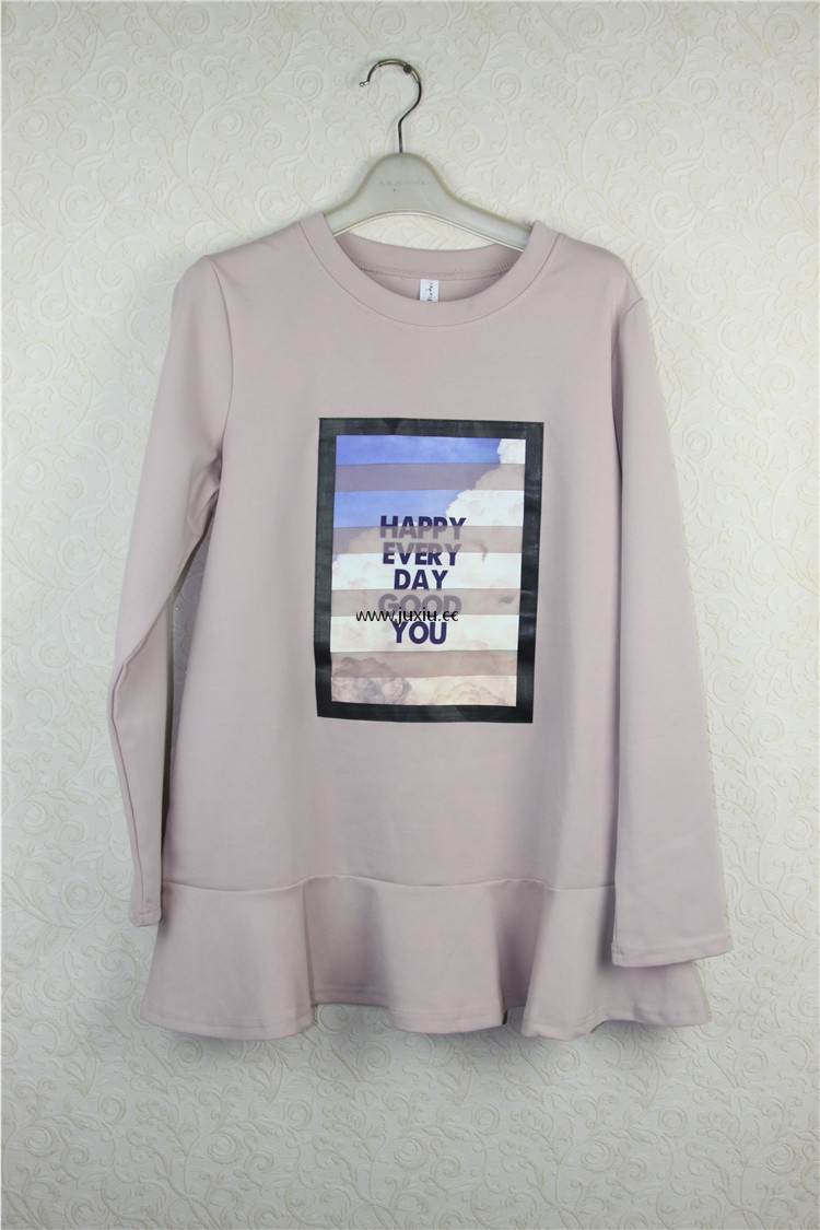 AMLW17567[爱宝]前幅贴图下摆荷叶边中长上衣