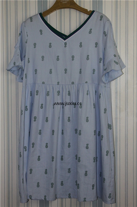 LS68182[爱宝]菠萝图案V领连衣裙