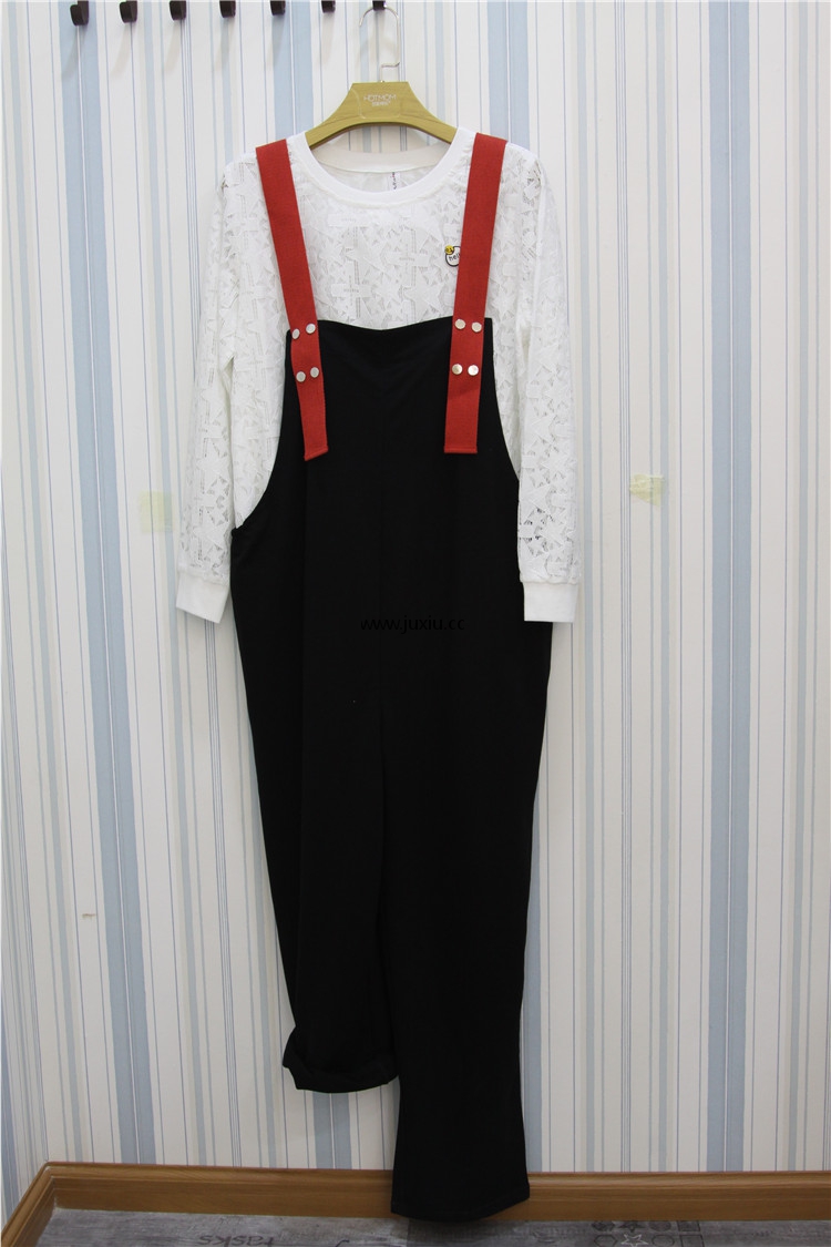 AMLS48364爱宝吊带撞色针织连体九分直筒裤