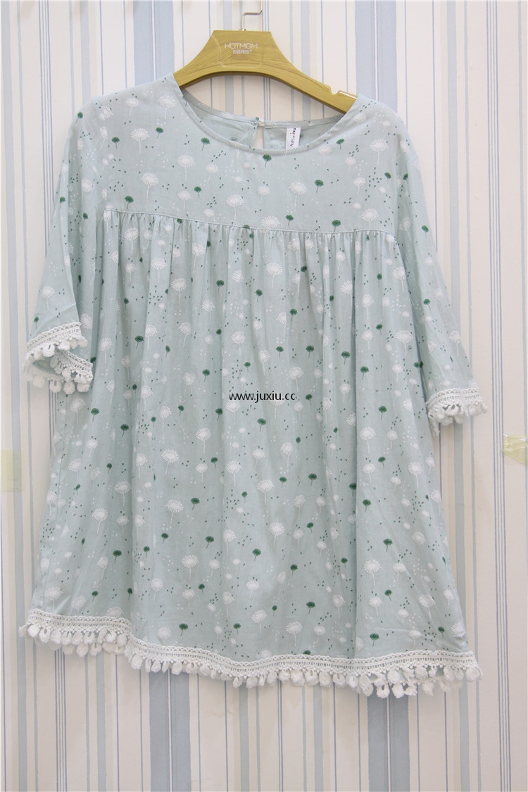 AMLS18012爱宝拼花边圆领棉布上衣