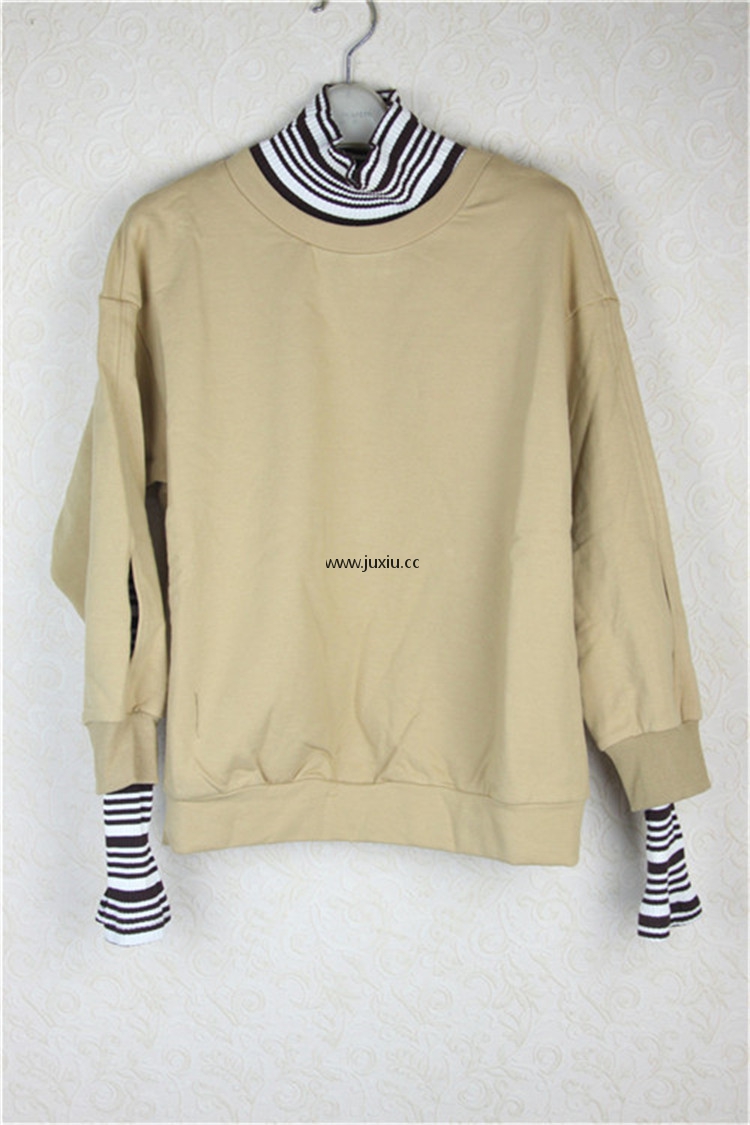 38W8741837[38周]拼条纹哺乳喇叭袖卫衣