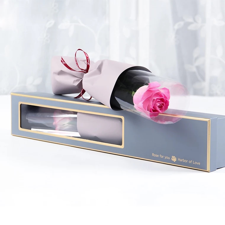 单只精选玫瑰花精美包装配天地盖礼盒盛放