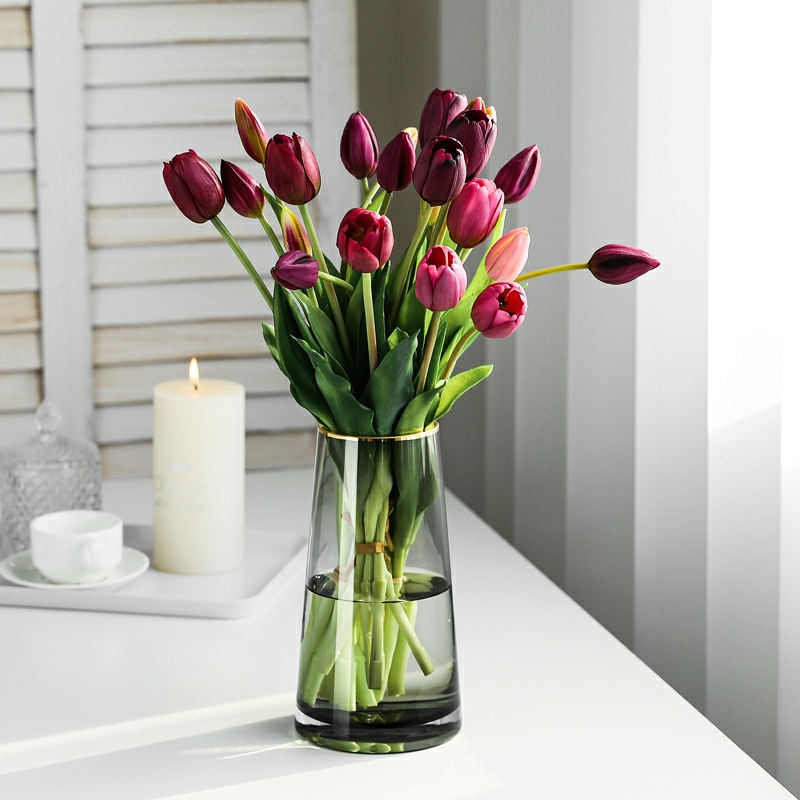 轻奢烟灰色镀金网红玻璃花瓶 0