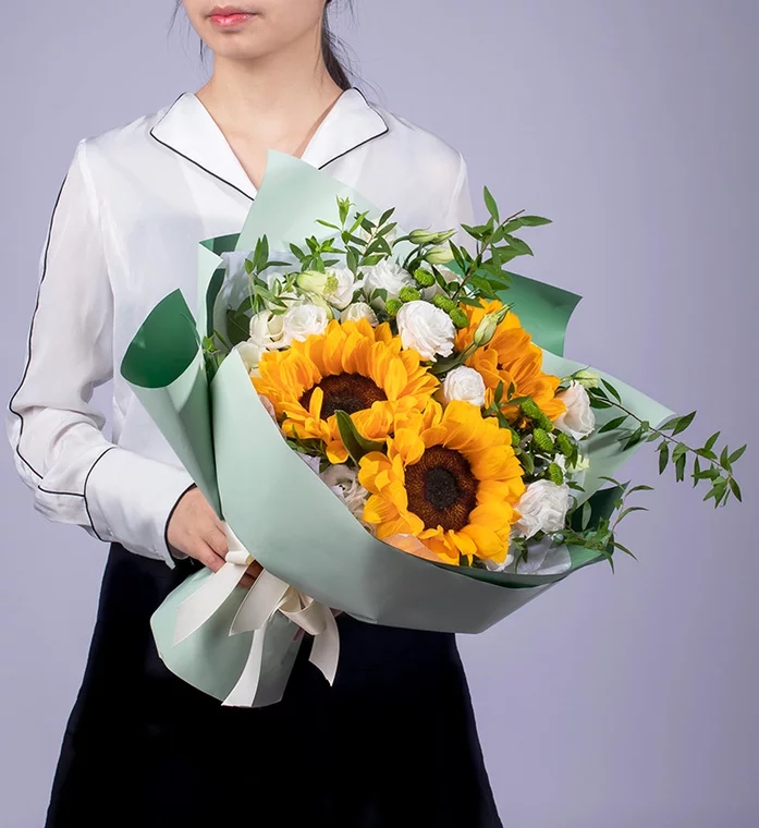 喜欢你-3朵向日葵配洋桔梗精美