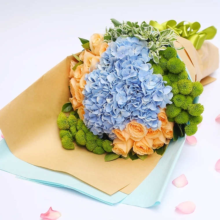 幸福相依-19朵香槟玫瑰花+绣