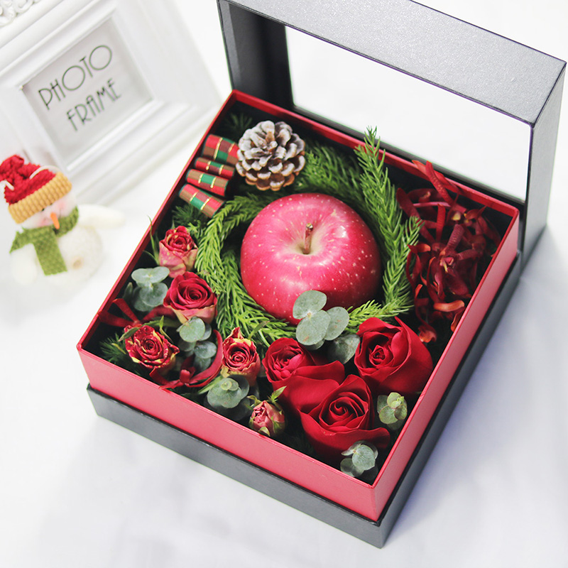 圣诞快乐-3朵红玫瑰花+1颗红