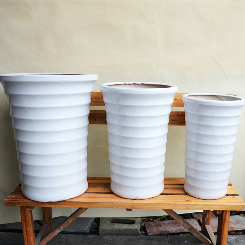 白色螺纹花盆 大植物花盆 型号可选