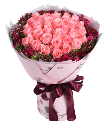 眷念/33朵戴安娜玫瑰花配石竹