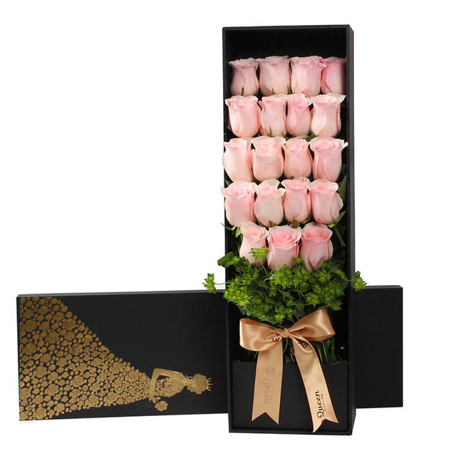 幸运女王-19朵精选粉色玫瑰花配礼盒盛放