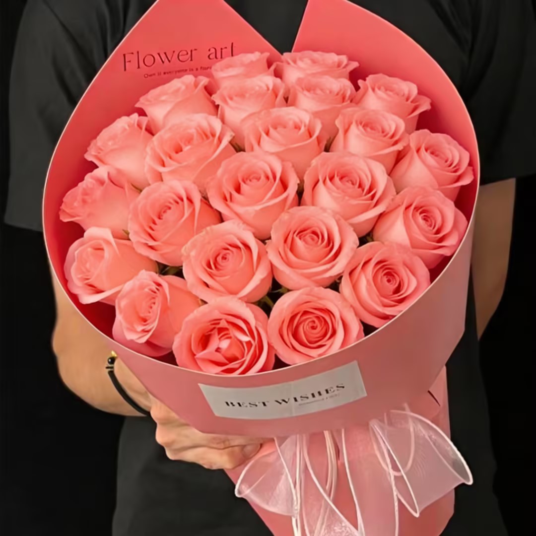 两情相悦/22朵粉玫瑰精美花束