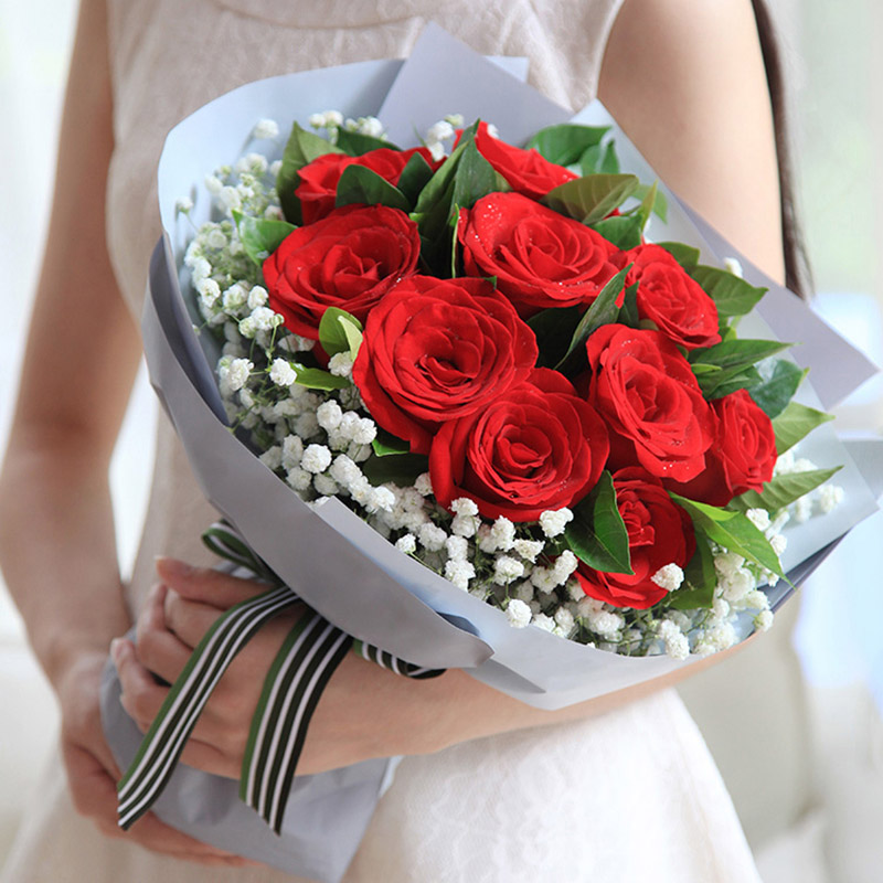 忠诚的爱-11朵红玫瑰花韩式花束