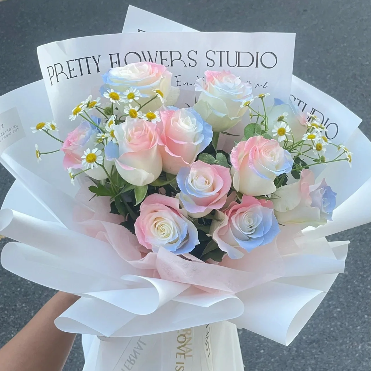 亲爱的/11朵碎冰蓝玫瑰花精美