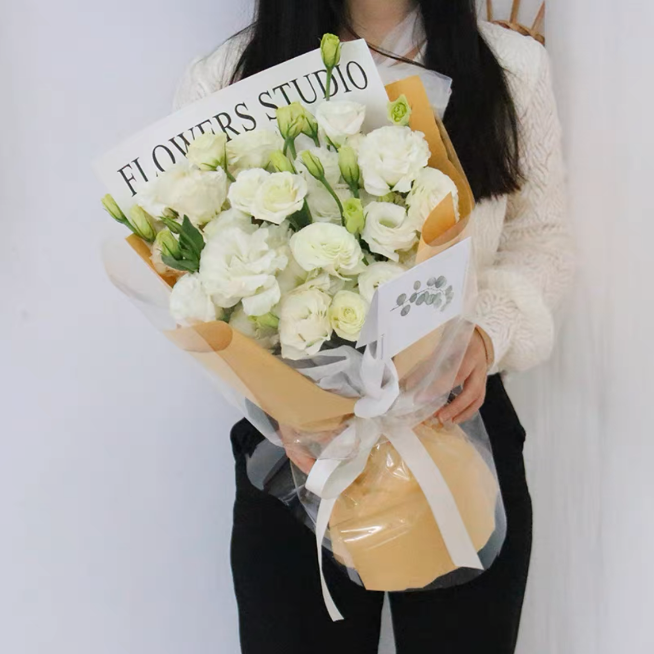 认真的爱/白色洋桔梗精美花束包装