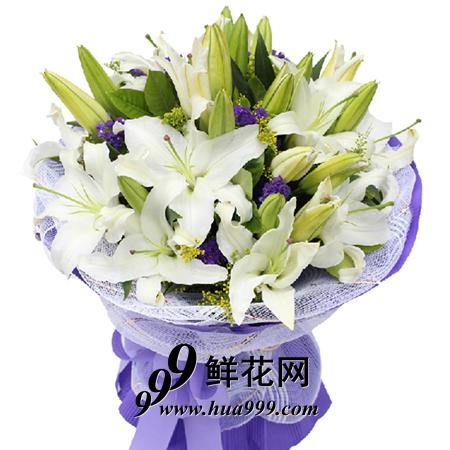 感恩密码-28朵百合花精美花束包装