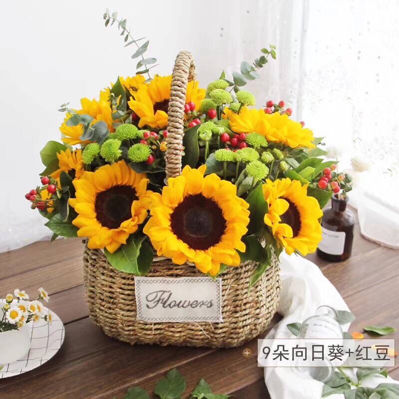 星河璀璨-9朵向日葵搭配红豆尤