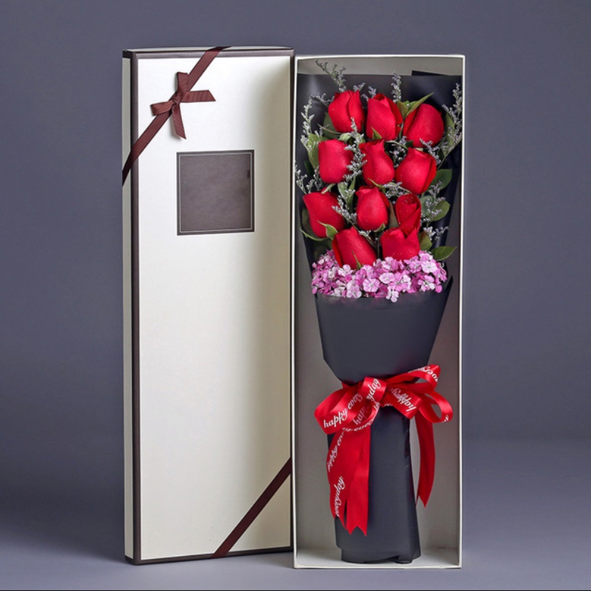 怦然心动/11朵红玫瑰花精美包装礼盒盛放/情人节生日祝福礼物礼品/同城送花上门