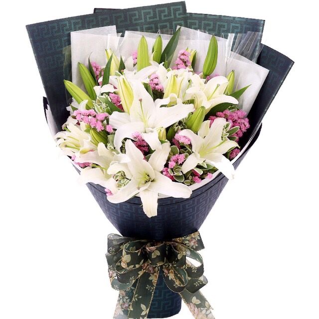 心向暖阳-18朵白色百合花配勿