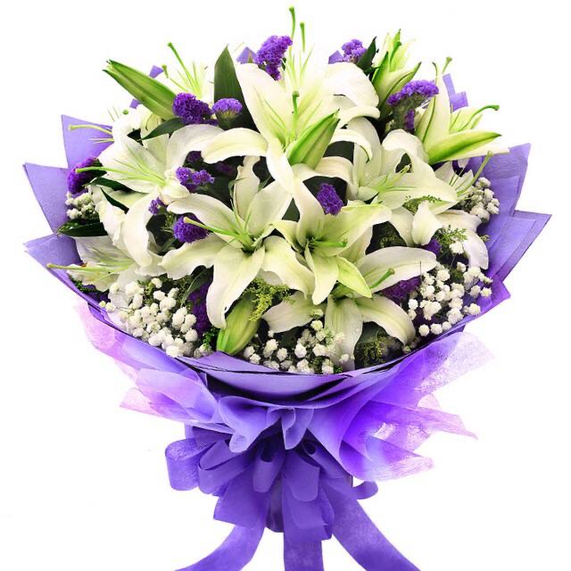 感恩的心-18朵白色百合花精美