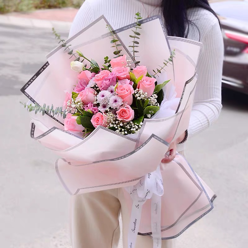 依恋你-11朵粉玫瑰花精美花束包装