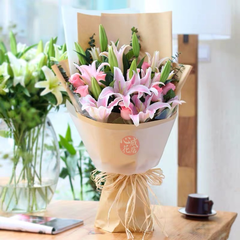 因为爱-15朵粉百合花+9朵粉