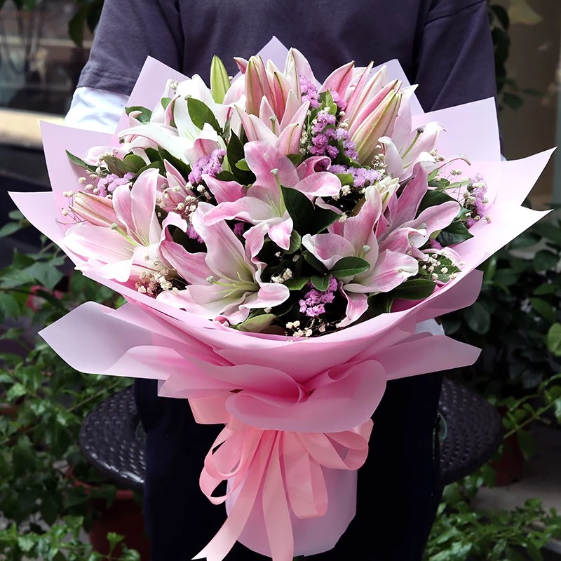 好时光-18朵粉色百合花搭配勿