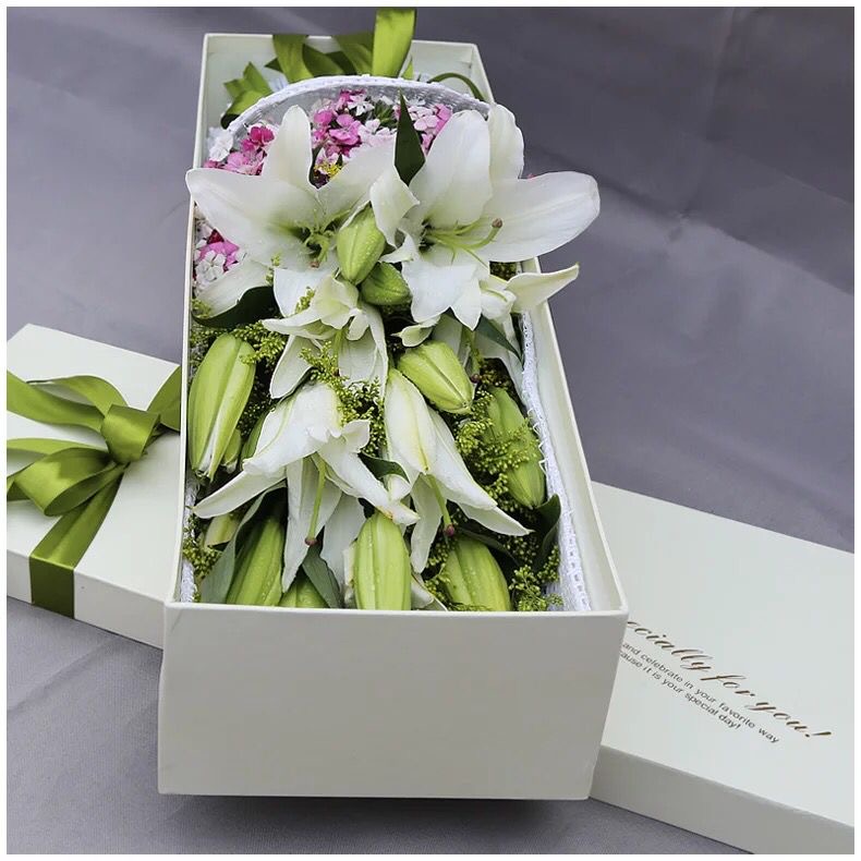 阳光满溢-12朵白色百合花花配