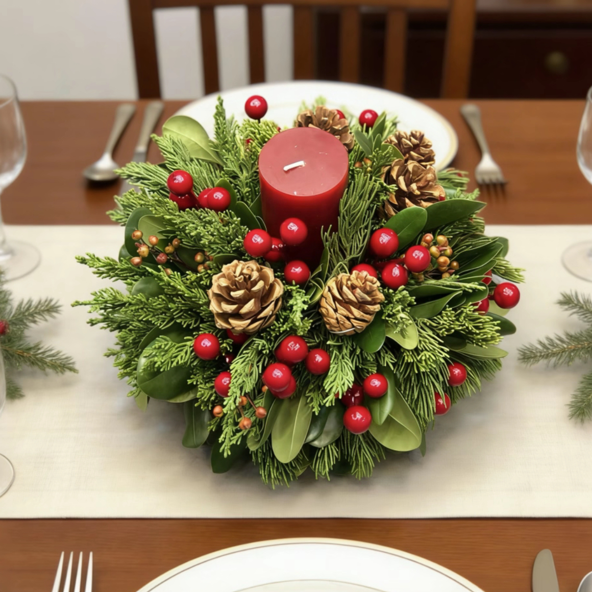 圣诞桌摆装饰圣诞节鲜花花环真松