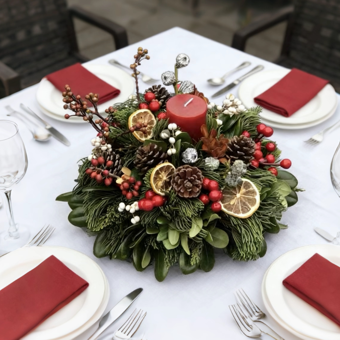 圣诞桌摆装饰圣诞节鲜花花环真松
