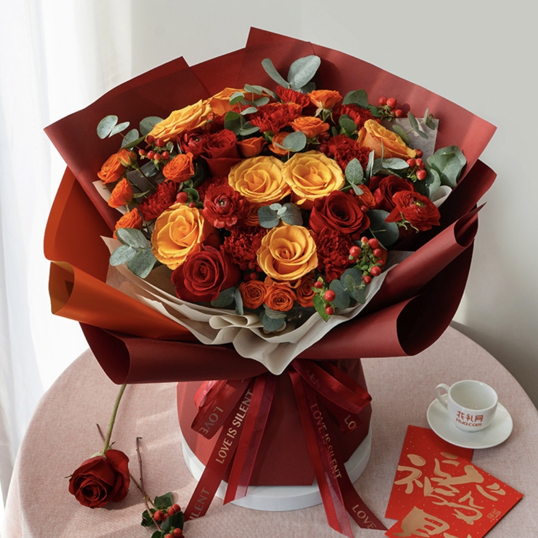 幸福喜悦/橙黄玫瑰6枝红玫瑰5