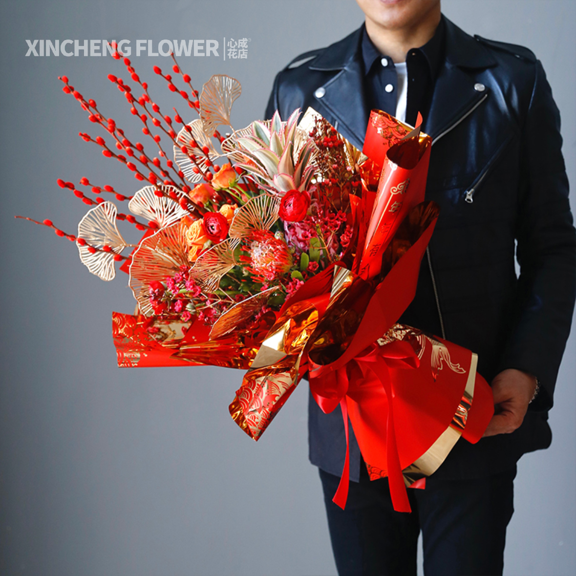 【美好相遇】红色澳梅配洋牡丹银