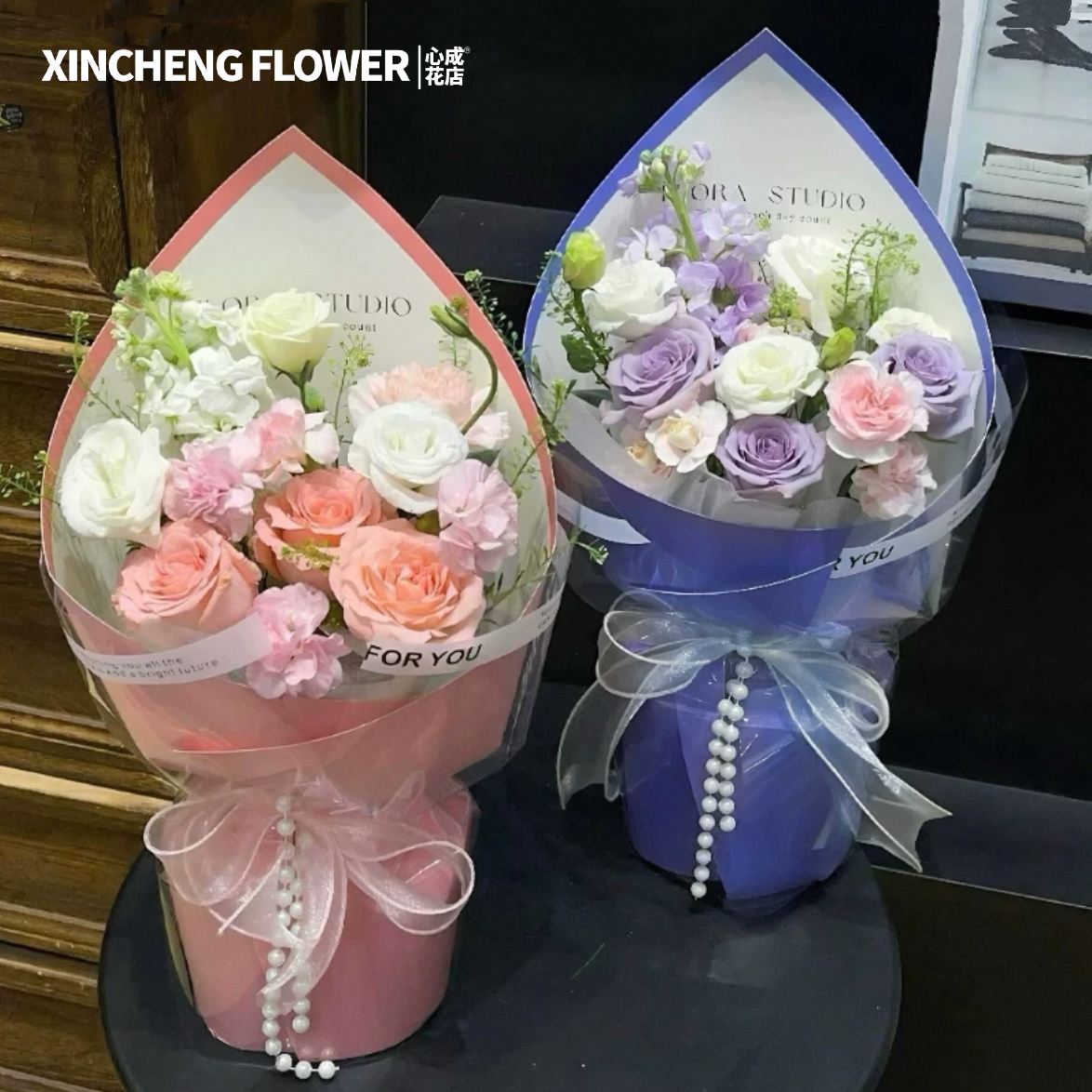 繁花如梦/粉色玫瑰花配洋桔梗精