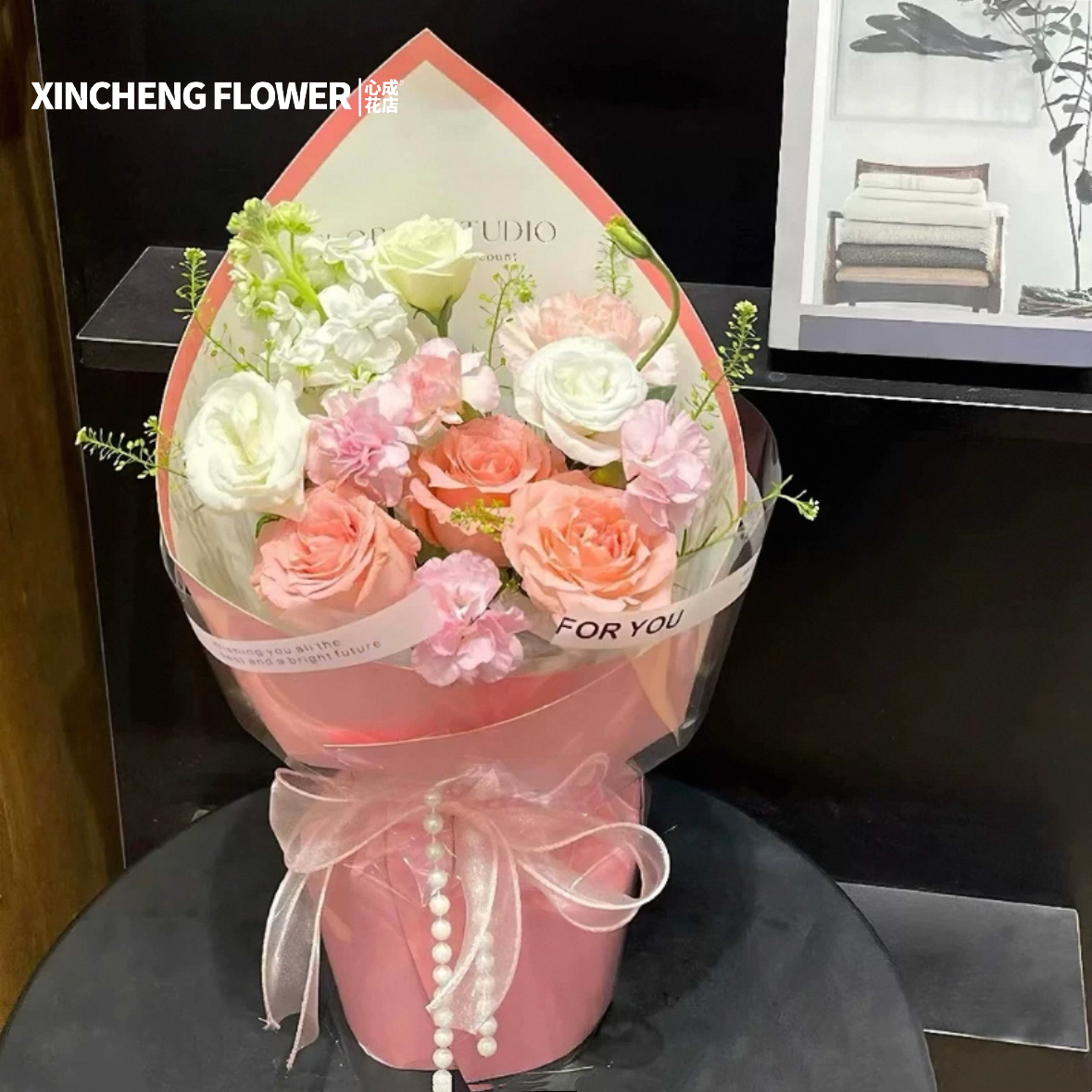 繁花如梦/粉色玫瑰花配洋桔梗精