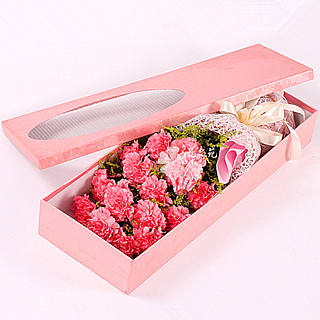 重新遇见-18朵康乃馨(红色/粉色)配精美礼盒