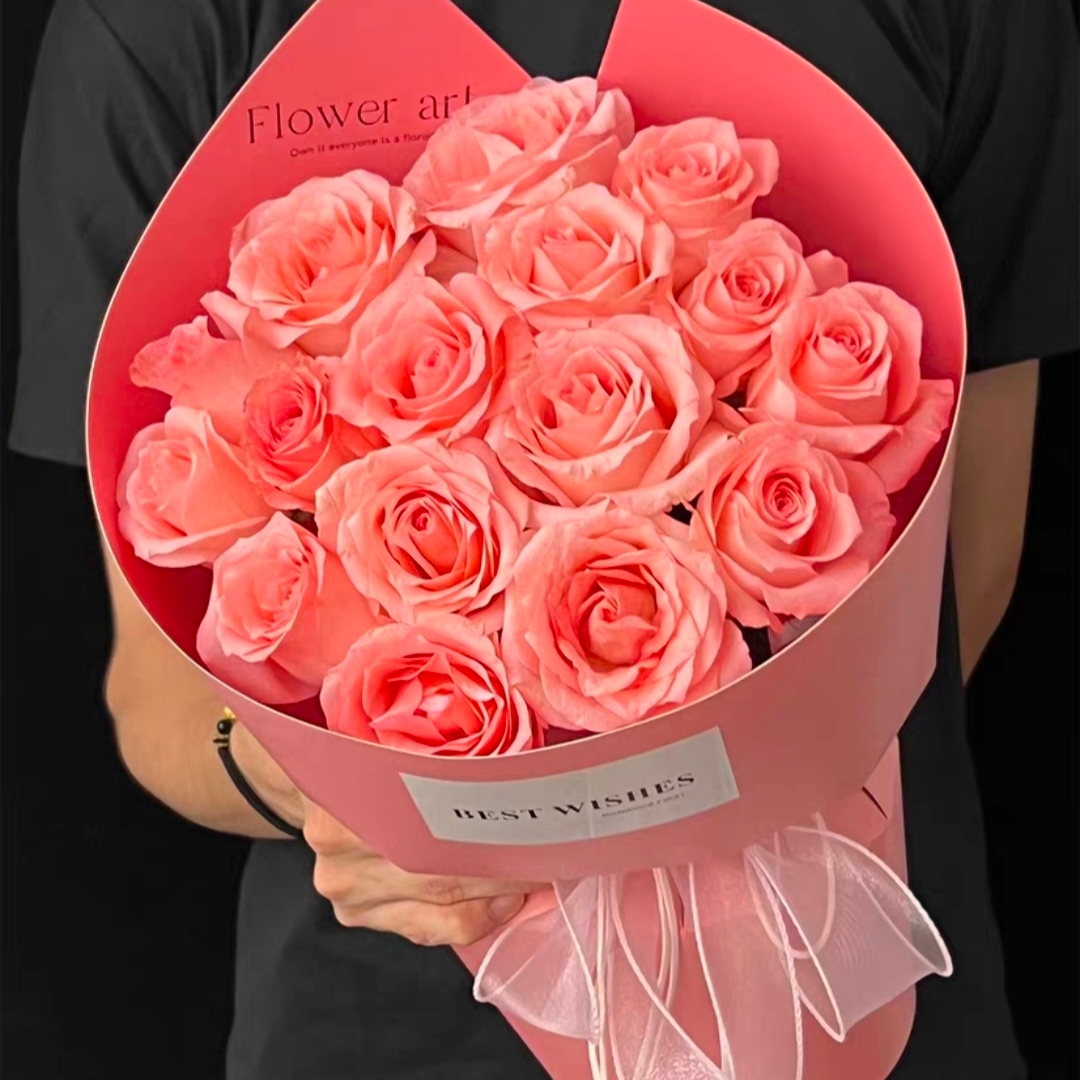 两情相悦/22朵粉玫瑰精美花束