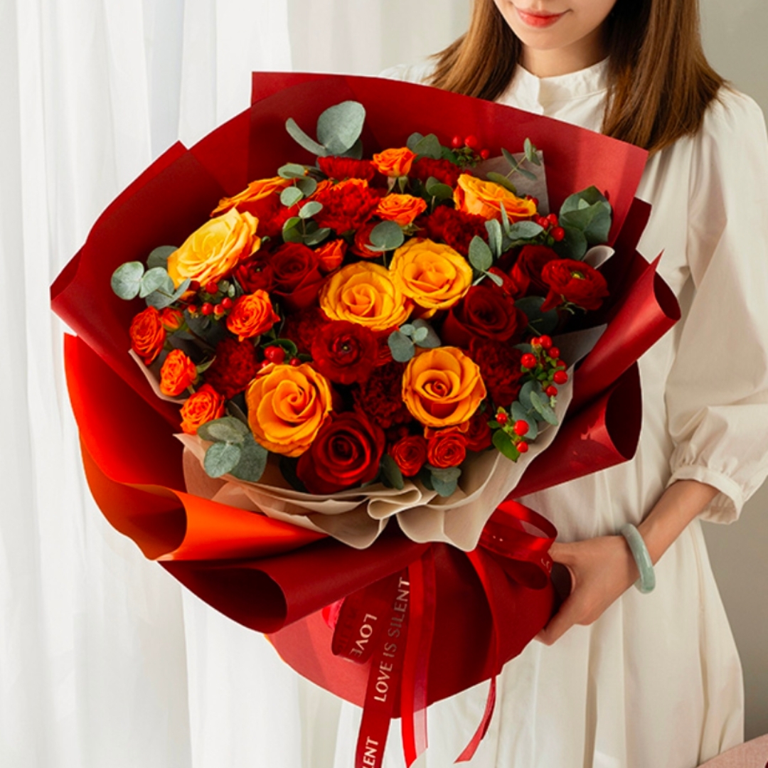 幸福喜悦/橙黄玫瑰6枝红玫瑰5