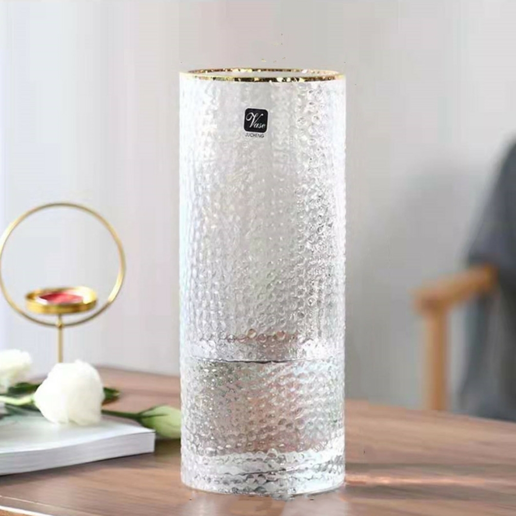 轻奢冷纹镀金直筒玻璃花瓶 032