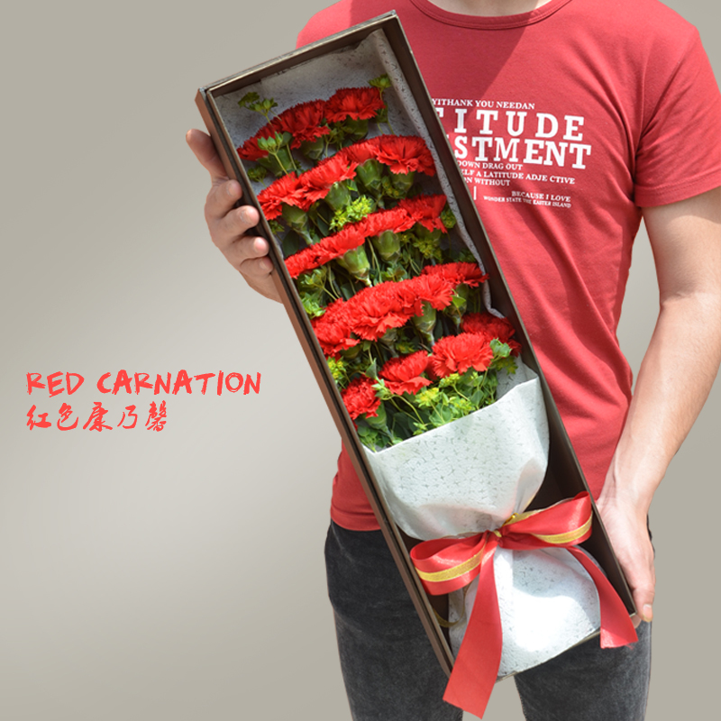 圆满-18朵精美康乃馨配精美礼盒送妈妈送长辈送朋友健康长寿生日花礼物